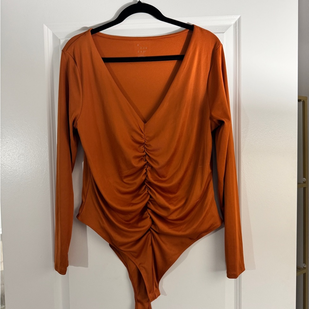 A New Day Orange Ruched bodysuit